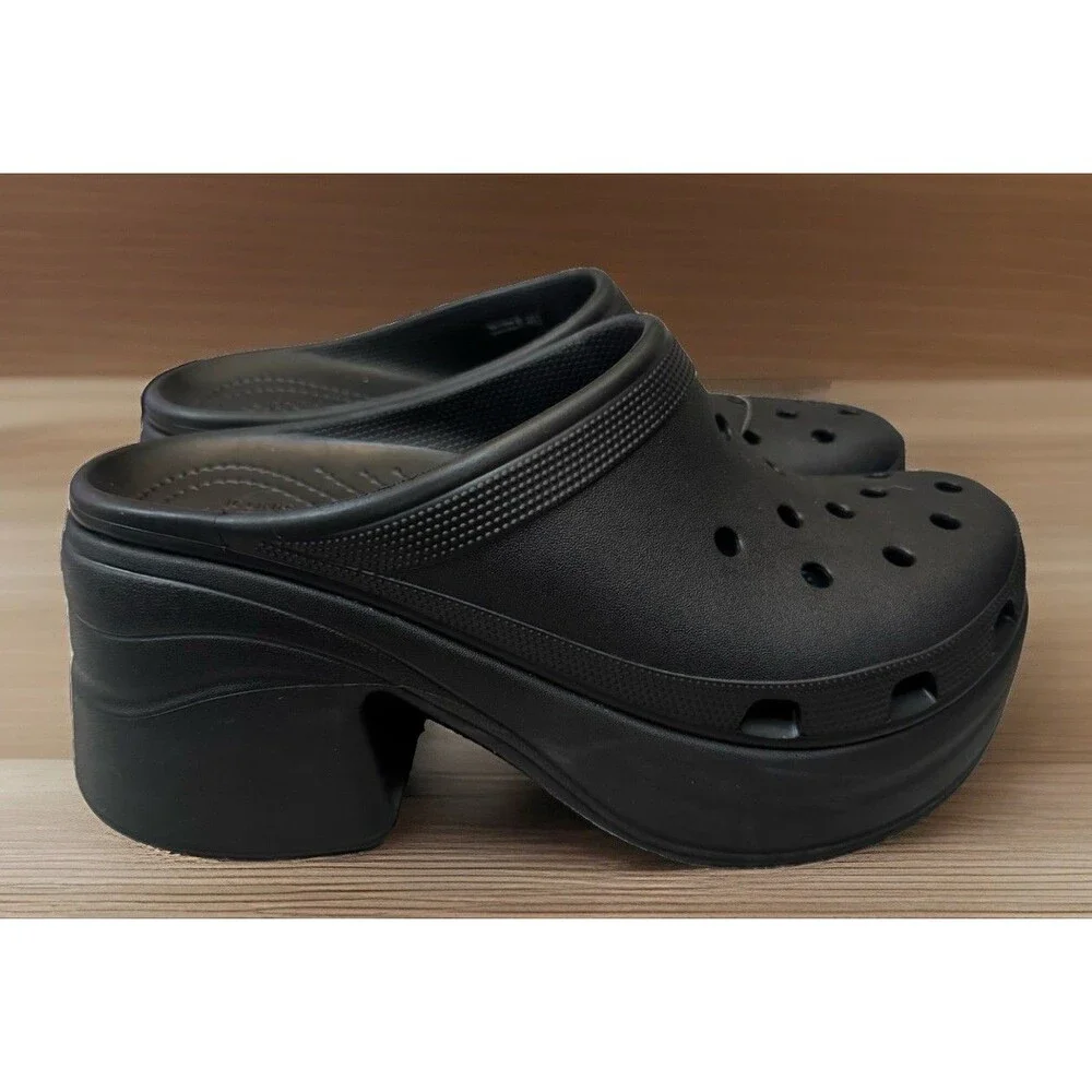 Crocs Siren Clog Men 10 Women 12 Black Platform Heeled Mule 208547-001 Shoe **
